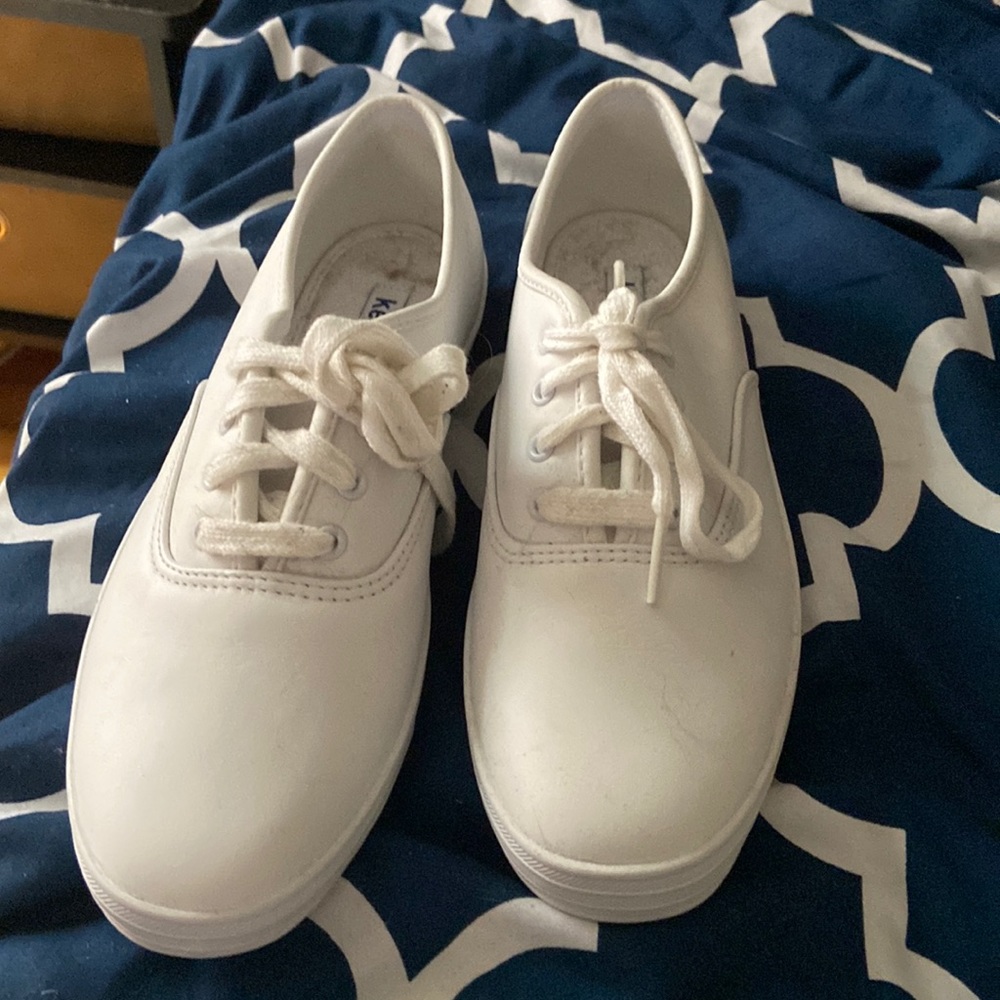 white leather sneakers